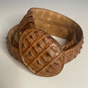 Ferrini Italy Hornback Nubuck brown Leather Belt with belt attached buckle Sz 40